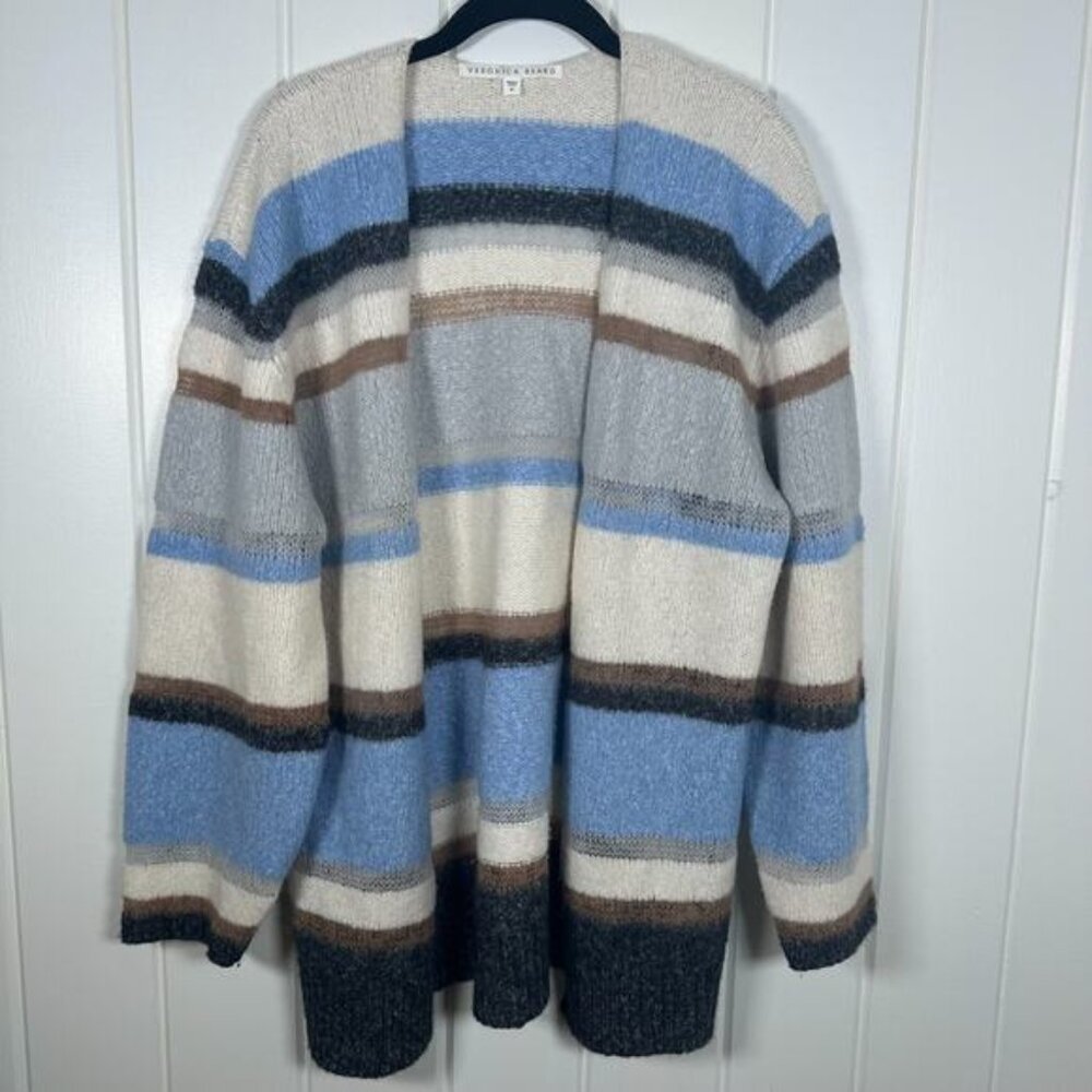 Veronica Beard Cardigan Medium Multicolor Elizabeth Striped Cashmere Blend